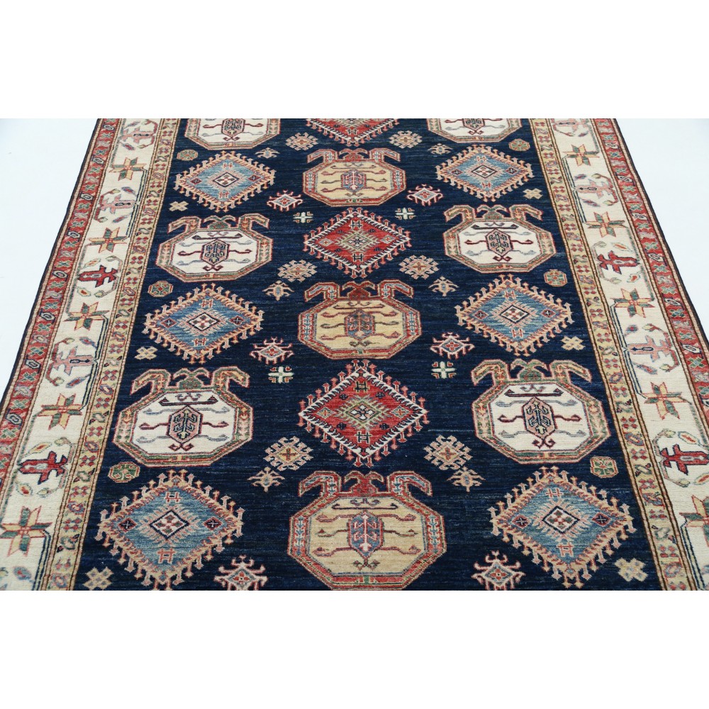 Hand Knotted Navy Blue, Red, Ivory Wool Area Rug | Turkish Geometric Design Rug Hand Knotted Navy Blue, Red, Ivory Wool Area Rug | Turkish Geometric Design Rug