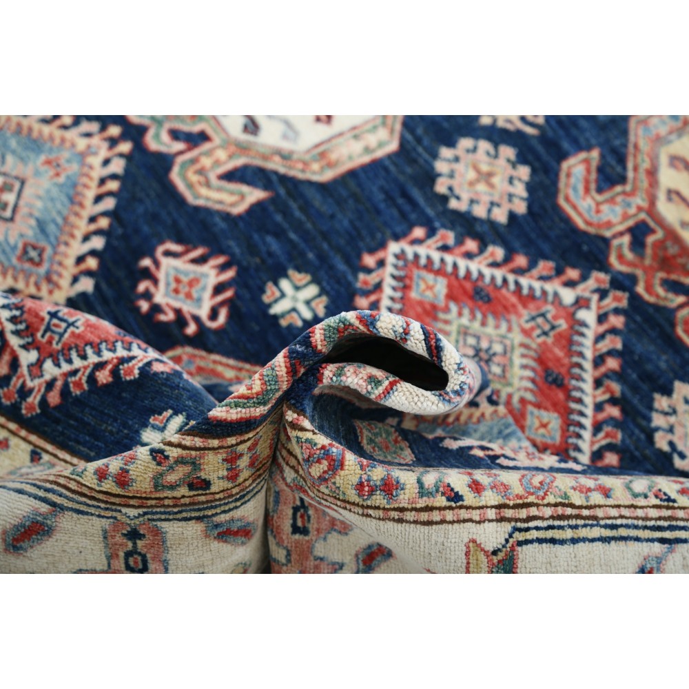 Hand Knotted Navy Blue, Red, Ivory Wool Area Rug | Turkish Geometric Design Rug Hand Knotted Navy Blue, Red, Ivory Wool Area Rug | Turkish Geometric Design Rug
