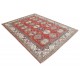 Hand Knotted Red, Ivory, Navy Blue Wool Area Rug | Turkish Geometric Design Carpet Hand Knotted Red, Ivory, Navy Blue Wool Area Rug | Turkish Geometric Design Carpet