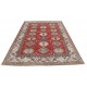 Hand Knotted Red, Ivory, Navy Blue Wool Area Rug | Turkish Geometric Design Carpet Hand Knotted Red, Ivory, Navy Blue Wool Area Rug | Turkish Geometric Design Carpet