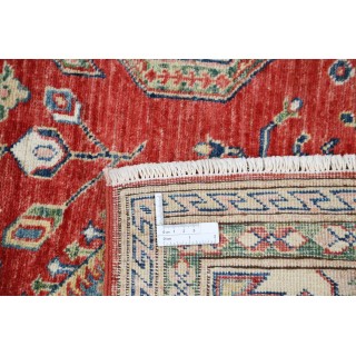 Hand Knotted Red, Ivory, Navy Blue Wool Area Rug | Turkish Geometric Design Carpet Hand Knotted Red, Ivory, Navy Blue Wool Area Rug | Turkish Geometric Design Carpet