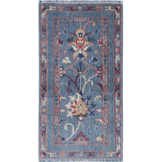 Blue Turkish Accent Rug. 100% Wool. Oushak Style Rug for Bedroom, Entryway & Living Room