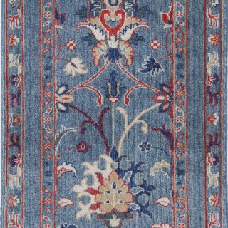 Blue Turkish Accent Rug. 100% Wool. Oushak Style Rug for Bedroom, Entryway & Living Room Blue Turkish Accent Rug. 100% Wool. Oushak Style Rug for Bedroom, Entryway & Living Room