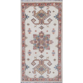 Traditional Ivory & Brown Turkish Accent Rug. 100% Wool Geometric Rug for Living Room, Entryway & Bedroom