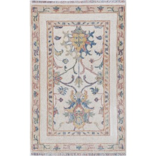Traditional Ivory Turkish Accent Rug for Living Room, Bedroom & Entryway. Woolen Floor Covering