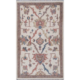 Ivory & Brown Oushak Style Floral Accent Rug. 100% Wool Traditional Rug for Bedroom, Entryway & Living Room