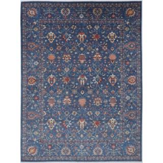 Traditional Blue Floral Turkish Area Rug. Large 100% Wool Carpet for Home and Office Decor