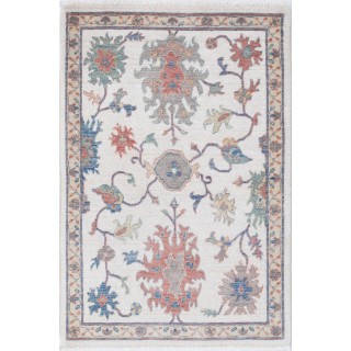 Traditional Ivory Floral Design Oushak Style Accent Rug Living Room, Bedroom & Entryway. 100% Wool