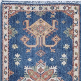 Blue & Ivory Turkish Wool Accent Rug. Geometric Small Area Rug for Living Room, Entryway & Bedroom Blue & Ivory Turkish Wool Accent Rug. Geometric Small Area Rug for Living Room, Entryway & Bedroom