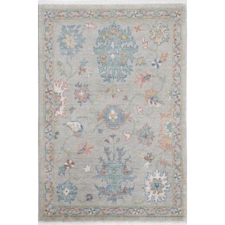 Traditional Silver Oushak Style Floral Accent Rug Living Room, Bedroom & Entryway. 100% Wool