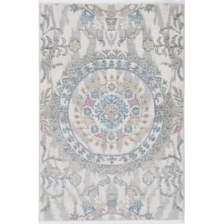 Ivory & Silver Traditional Turkish Accent Rug. 100% Wool. Floral Small Area Rug for Living Room, Entryway & Bedroom