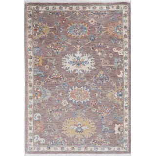 Burgundy & Ivory Oushak Style Floral Accent Rug. 100% Wool Traditional Turkish Rug for Bedroom, Entryway & Living Room