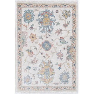 Traditional Ivory Oushak Style Floral Accent Rug Living Room, Bedroom & Entryway. 100% Wool