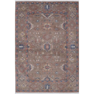 Traditional Brown Geometric Accent Rug. 100% Wool Rug for Living Room, Bedroom and Entryway