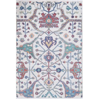 Ivory & Blue Oushak Style Floral Accent Rug. 100% Wool Traditional Rug for Bedroom, Entryway & Living Room