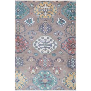 Brown Geometric Design Accent Rug. 100% Wool Rug for Bedroom, Entryway & Living Room