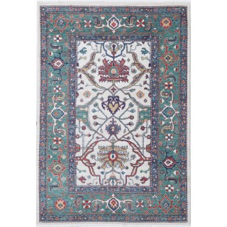 Green & Ivory Oushak Style Floral Accent Rug. 100% Wool Traditional Rug for Bedroom, Entryway and Living Room