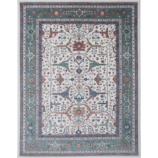 Oushak Style Ivory, Green Area Rug. Traditional Large 100% Wool Carpet for Living Room