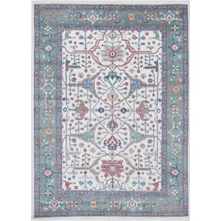 Authentic Ivory & Green Oushak Style Turkish Area Rug. 100% Wool