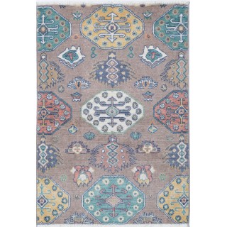 Brown Geometric Design Wool Accent Rug. Small Area Rug for Entryway, Bedroom & Living Room