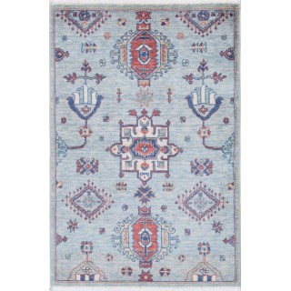 Silver Turkish Decorative Accent Rug. 100% Wool Rug for Bedroom, Entryway & Living Room