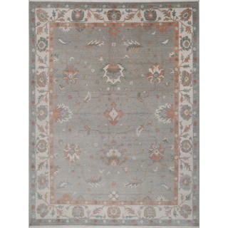 Silver & Ivory Oushak Style Traditional Turkish Area Rug. Large 100% Wool Carpet for Living Room