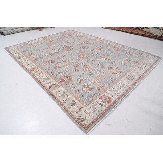 Light Blue & Rust Oushak Style Traditional Turkish Area Rug. Large 100% Wool Carpet for Living Room, Bedroom & Dining Room