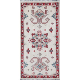 Ivory & Red Geometric Accent Rug. 100% Wool Traditional Rug for Living Room, Entryway & Bedroom