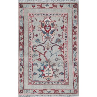 Silver Turkish Accent Rug. 100% Wool Traditional Rug for Bedroom, Entryway & Living Room