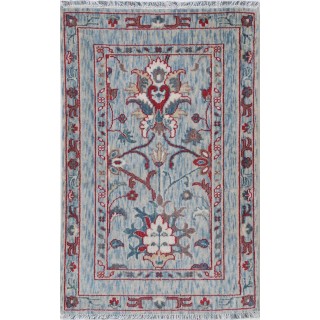 Silver Turkish Wool Accent Rug. Elegant Small Area Rug for Entryway, Bedroom & Living Room
