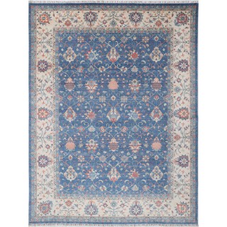 Blue & Ivory Traditional Turkish Floral Area Rug. Large 100% Wool Carpet for Living Room, Bedroom & Dining Room
