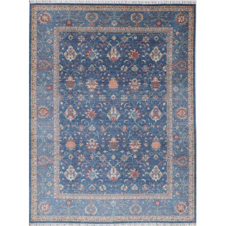 Traditional Blue Floral Turkish Wool Area Rug. Large Living Room Carpet