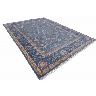 Blue Traditional Turkish Area Rug with All-Over Floral Design. Large 100% Wool Living Room Carpet Blue Traditional Turkish Area Rug with All-Over Floral Design. Large 100% Wool Living Room Carpet