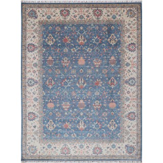 Blue & Ivory Traditional Turkish Floral Area Rug. Large 100% Wool Carpet for Living Room, Bedroom & Dining Room