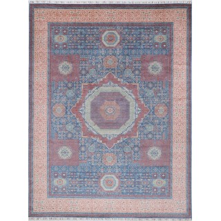 Traditional Blue & Red Wool Large Area Rug. Medallion Turkish Carpet for Living Room, Bedroom & Dining Room