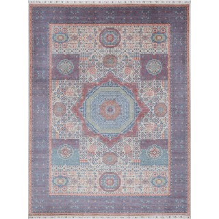 Ivory & Blue Traditional Medallion Area Rug for Living Room. Large 100% Wool Turkish Carpet