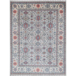 Silver & Ivory Geometric Area Rug. Traditional Large 100% Wool Carpet for Living Room, Bedroom & Dining Room