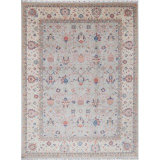 Silver & Ivory Oushak Style Traditional Turkish Area Rug. Large 100% Wool Carpet for Living Room, Bedroom & Dining Room