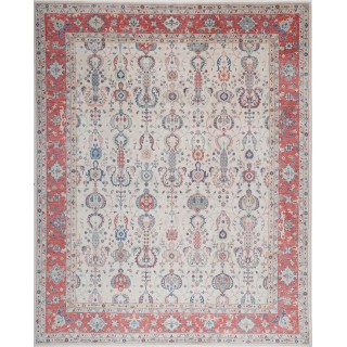 Ivory & Red Floral Turkish Area Rug. Traditional 100% Wool Carpet for Living Room, Bedroom & Dining Room