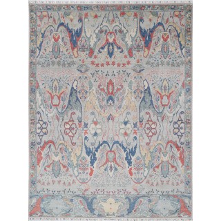 Silver & Green Traditional Turkish Floral Area Rug. Large 100% Wool Carpet for Living Room, Bedroom & Dining Room