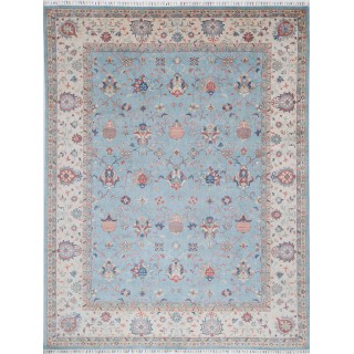 Blue & Ivory Traditional Floral Turkish Area Rug. Large 100% Wool Carpet for Living Room, Bedroom & Dining Room