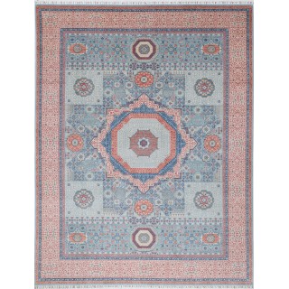 Light Blue & Red Traditional Turkish Medallion Area Rug. Large 100% Wool Carpet for Living Room, Bedroom & Dining Room