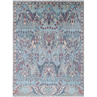 Light Blue & Ivory Traditional Turkish Floral Area Rug. Large 100% Wool Carpet for Living Room, Bedroom & Dining Room
