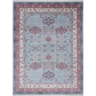 Traditional Light Blue & Ivory Tribal Area Rug. Large 100% Wool Carpet for Living Room, Bedroom & Dining Room