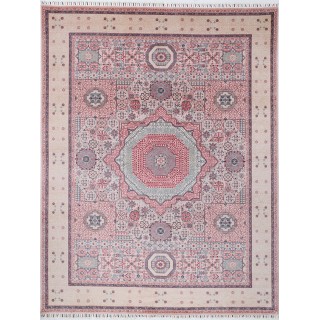 Pink & Gold Traditional Medallion Area Rug for Living Room. Large 100% Wool Turkish Carpet