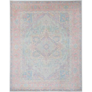 Teal & Pink Turkish Area Rug for Living Room. Traditional 100% Wool Medallion Carpet