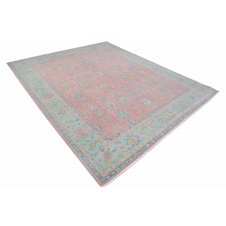 Pink & Teal Oushak Style Turkish Area Rug for Living Room. Traditional Floral 100% Wool Carpet Pink & Teal Oushak Style Turkish Area Rug for Living Room. Traditional Floral 100% Wool Carpet