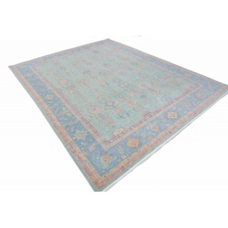 Oushak Style Teal & Blue Turkish Area Rug for Living Room. Traditional Floral 100% Wool Carpet Oushak Style Teal & Blue Turkish Area Rug for Living Room. Traditional Floral 100% Wool Carpet