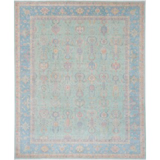 Oushak Style Teal & Blue Turkish Area Rug for Living Room. Traditional Floral 100% Wool Carpet