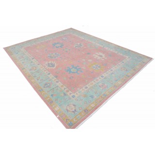 Pink & Teal Oushak Style Turkish Area Rug for Living Room. Traditional Floral 100% Wool Carpet Pink & Teal Oushak Style Turkish Area Rug for Living Room. Traditional Floral 100% Wool Carpet